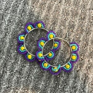 Paparazzi Purple and Yellow Beaded Hoop Earrings